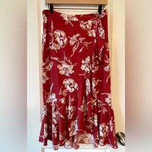 Zara floral wrap midi skirt linen blend Size S red white